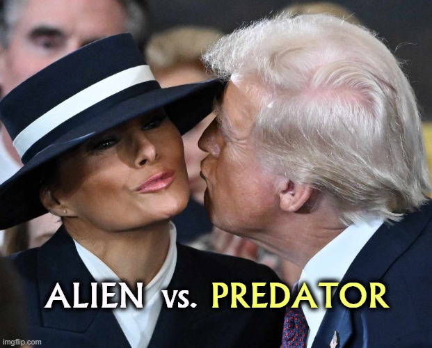 ALIEN vs. PREDATOR. A truly nauseating horror film. Airsickness bags are under the seat. | ALIEN; PREDATOR; vs. | image tagged in donald trump melania air kiss love election marriage,trump,predator,melania,alien,immigration | made w/ Imgflip meme maker