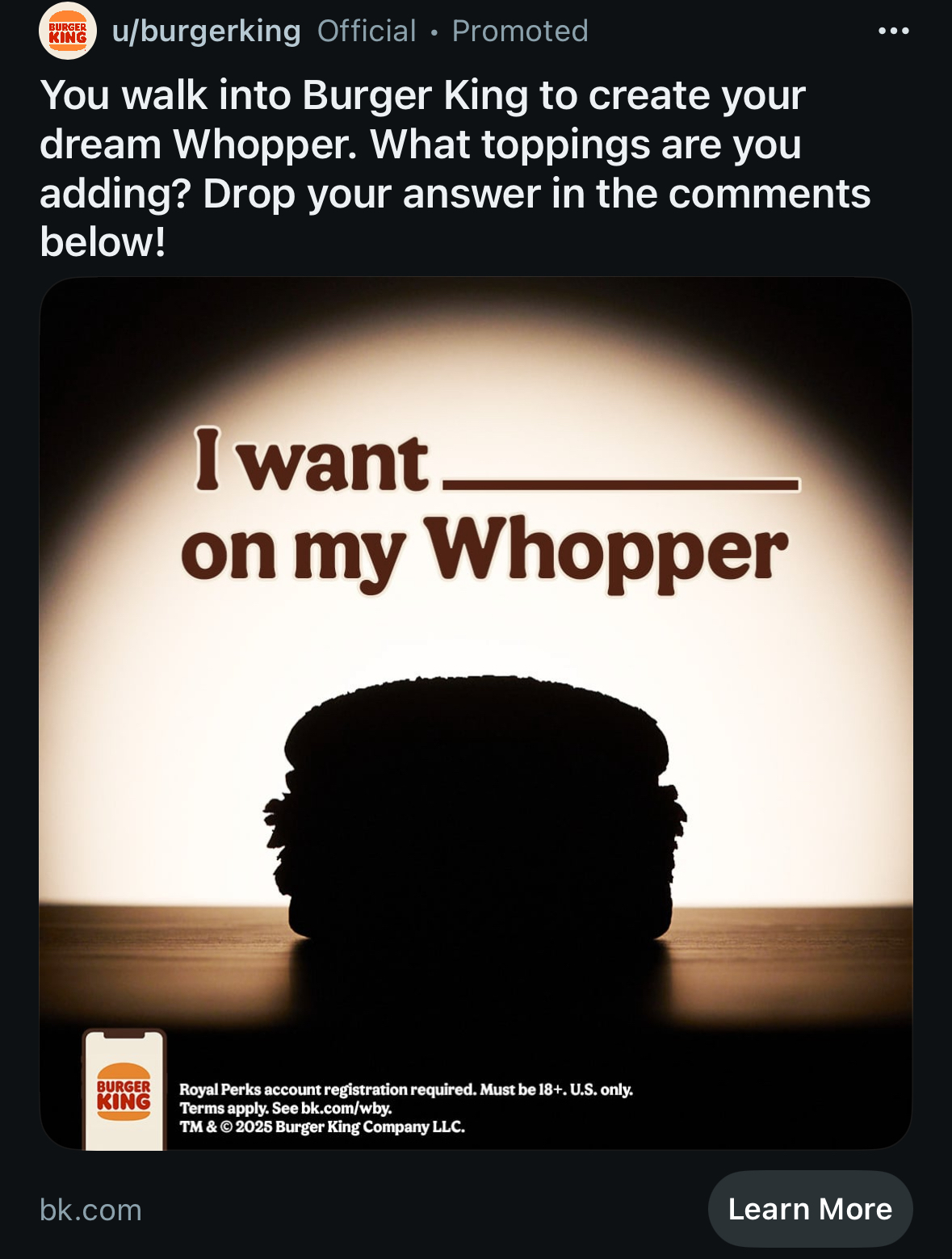 I want on my whopper Blank Meme Template