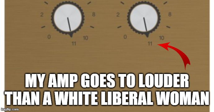 Leftieslosinit | MY AMP GOES TO LOUDER THAN A WHITE LIBERAL WOMAN | image tagged in spinaltap,loudwomen,anti-iceprotestors,georgesoros,paidrioters | made w/ Imgflip meme maker