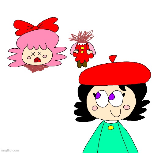 Adeleine likes Ribbon getting killed | image tagged in funny,kirby,gore,blood,parody,comics/cartoons | made w/ Imgflip meme maker