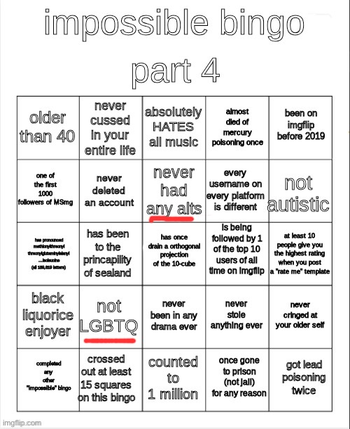 i'm not gay lmao | image tagged in impossible bingo part 4 | made w/ Imgflip meme maker