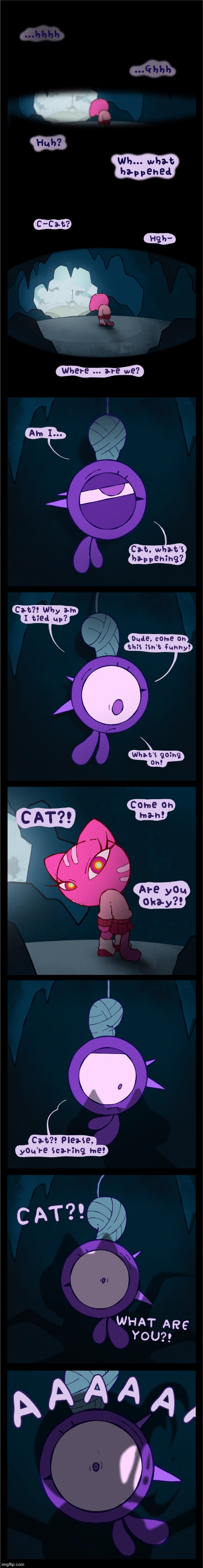 image tagged in bird,web,trapped,cat,disguise,monster | made w/ Imgflip meme maker