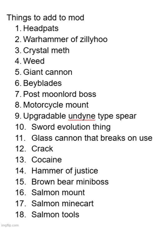 This is the current list, what else should I add to my Terraria mod? | made w/ Imgflip meme maker