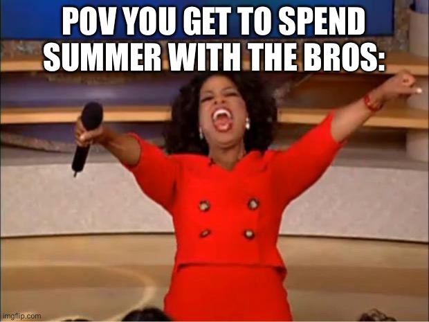 Summer with bros | POV YOU GET TO SPEND SUMMER WITH THE BROS: | image tagged in memes,oprah you get a | made w/ Imgflip meme maker