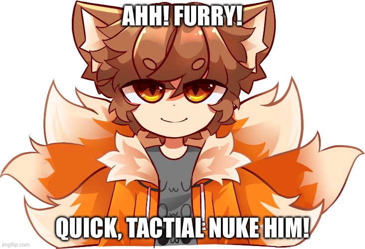 GD Colon vTuber Avatar | AHH! FURRY! QUICK, TACTIAL NUKE HIM! | image tagged in gd colon vtuber avatar | made w/ Imgflip meme maker