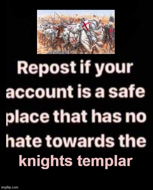 repost if your account is a safe space that has no hate towards the knights templar | image tagged in no hate to templars | made w/ Imgflip meme maker