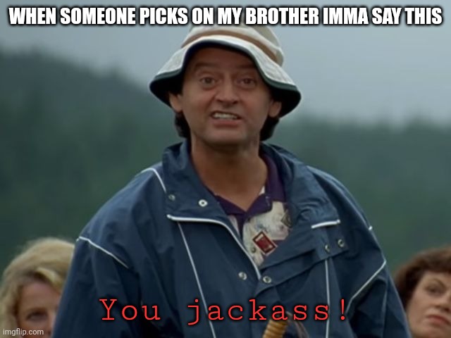 Jackass Flaherty Happy Gilmore | WHEN SOMEONE PICKS ON MY BROTHER IMMA SAY THIS; You jackass! | image tagged in jackass flaherty happy gilmore | made w/ Imgflip meme maker