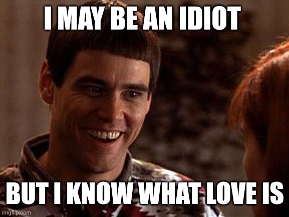 Idiot | I MAY BE AN IDIOT; BUT I KNOW WHAT LOVE IS | image tagged in dumb and dumber,funny memes | made w/ Imgflip meme maker