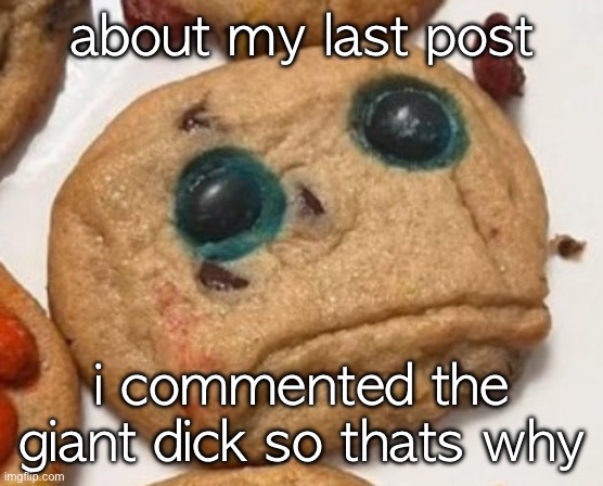 zad | about my last post; i commented the giant dick so thats why | image tagged in sad cookie | made w/ Imgflip meme maker