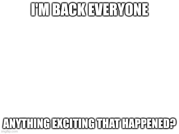 I need info | I'M BACK EVERYONE; ANYTHING EXCITING THAT HAPPENED? | image tagged in msmg | made w/ Imgflip meme maker