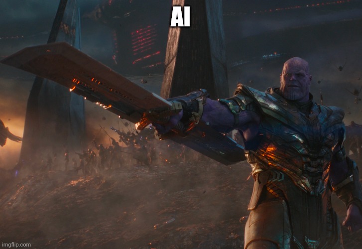 Thanos pointing sword | AI | image tagged in thanos pointing sword | made w/ Imgflip meme maker