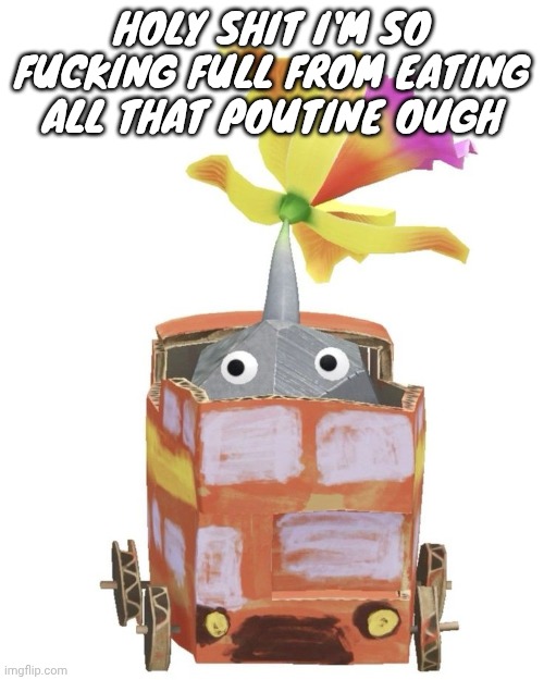 Train rock pikmin | HOLY SHIT I'M SO FUCKING FULL FROM EATING ALL THAT POUTINE OUGH | image tagged in train rock pikmin | made w/ Imgflip meme maker