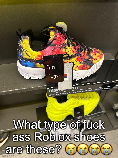 What type of fuck ass Roblox shoes are these? 😭😭😭😭 | image tagged in memes,shitpost,shoes,roblox | made w/ Imgflip meme maker