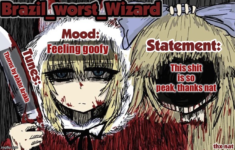 Peak | Feeling goofy; This shit is so peak, thanks nat; Thorns by këkht Aräkh | made w/ Imgflip meme maker