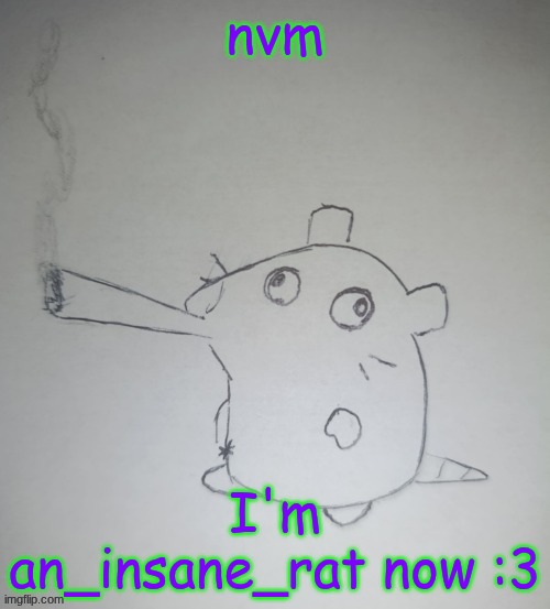 dumbass rat smoking a fat blunt(credits to shadowskul) | nvm; I'm an_insane_rat now :3 | image tagged in dumbass rat smoking a fat blunt credits to shadowskul | made w/ Imgflip meme maker