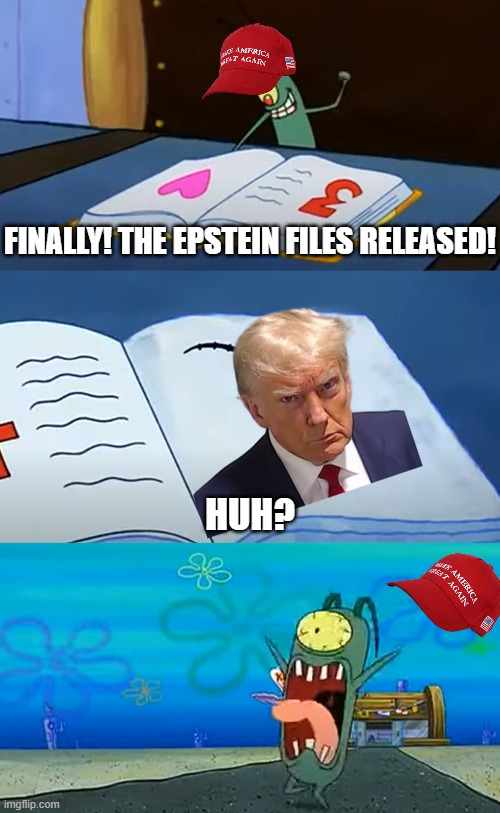 I warned ya! | FINALLY! THE EPSTEIN FILES RELEASED! HUH? | image tagged in plankton,epstein,jeffrey epstein,trump,donald trump,pedophile | made w/ Imgflip meme maker