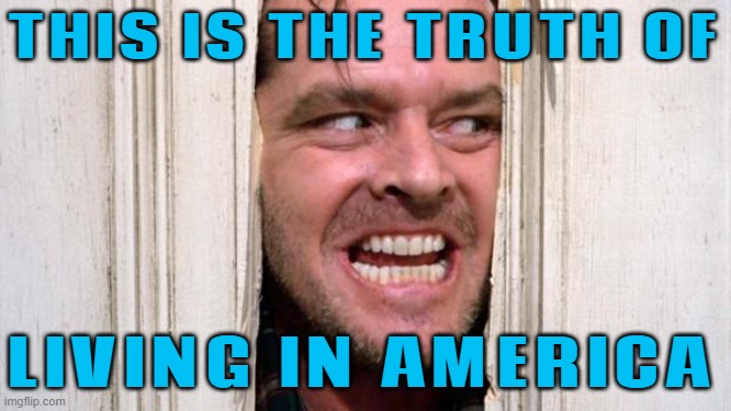 This Is The Truth Of Living In America | THIS IS THE TRUTH OF; LIVING IN AMERICA | image tagged in the shining,america,sacrifice,the truth,american dream,cursed | made w/ Imgflip meme maker