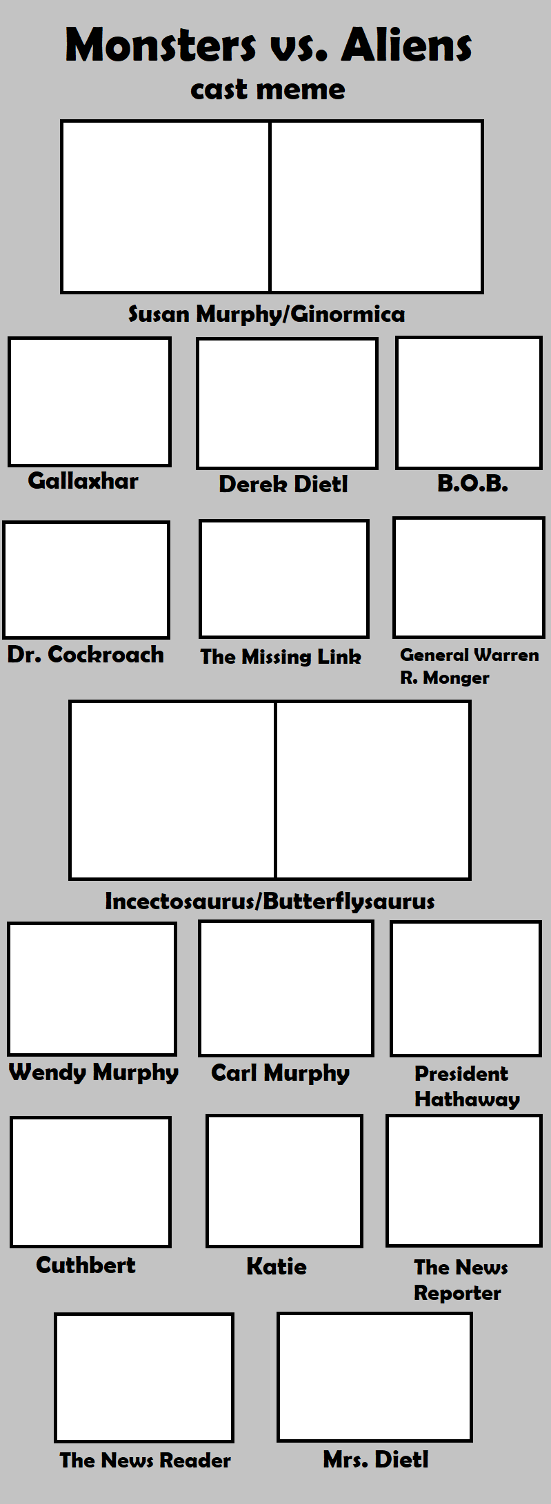 Monsters vs Aliens cast meme Blank Meme Template