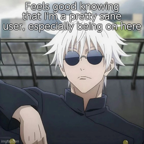 Gojo | Feels good knowing that I'm a pretty sane user, especially being on here | image tagged in gojo | made w/ Imgflip meme maker