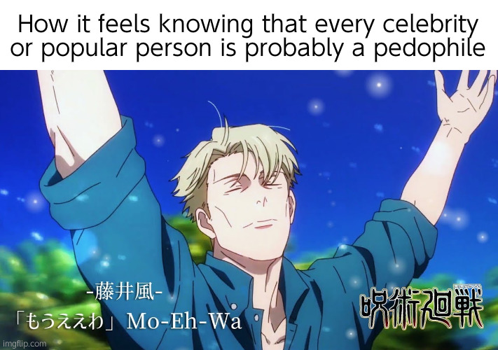 I'm not stupid | How it feels knowing that every celebrity or popular person is probably a pedophile | image tagged in nanami beach scene | made w/ Imgflip meme maker