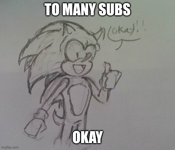 sonic okay | TO MANY SUBS OKAY | image tagged in sonic okay | made w/ Imgflip meme maker