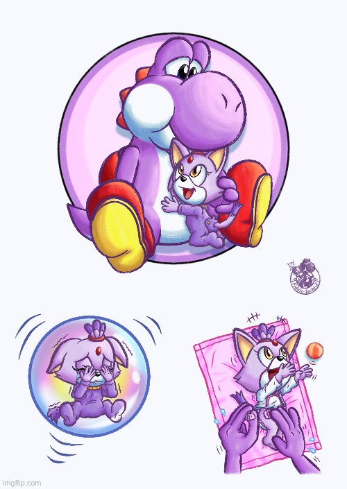 Purple Yoshi & baby Blaze | image tagged in purple yoshi baby blaze | made w/ Imgflip meme maker