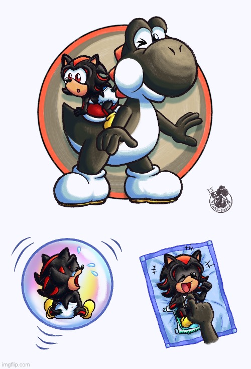 Black Yoshi & baby Shadow | image tagged in black yoshi baby shadow | made w/ Imgflip meme maker