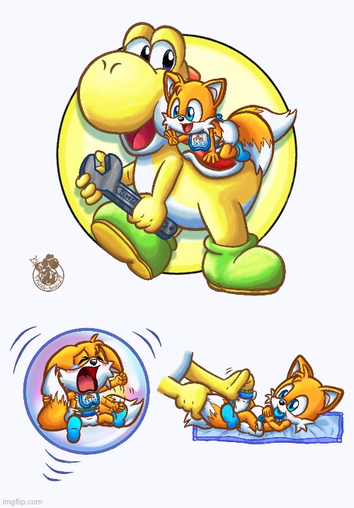 Yellow Yoshi & baby Tails | image tagged in yellow yoshi baby tails | made w/ Imgflip meme maker