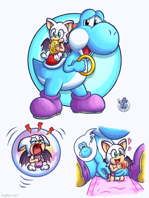 Light Blue Yoshi & baby Rouge | image tagged in light blue yoshi baby rouge | made w/ Imgflip meme maker