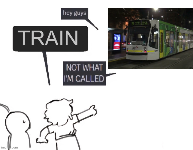 TRAM. IT'S A TRAM FOR GODS SAKE | TRAIN | image tagged in not what im called,help | made w/ Imgflip meme maker