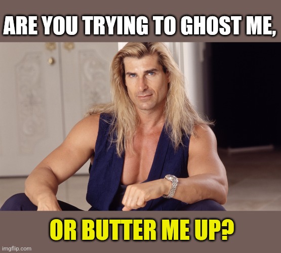 Fabio  | ARE YOU TRYING TO GHOST ME, OR BUTTER ME UP? | image tagged in fabio | made w/ Imgflip meme maker