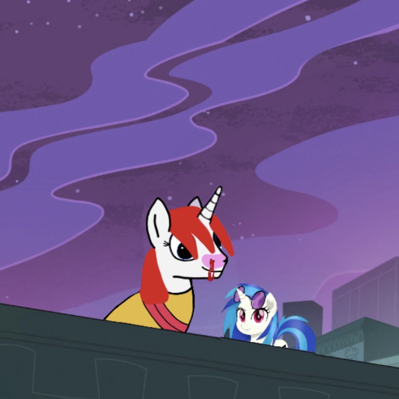 L Money X Vinyl Scratch On Roof #1 Blank Meme Template