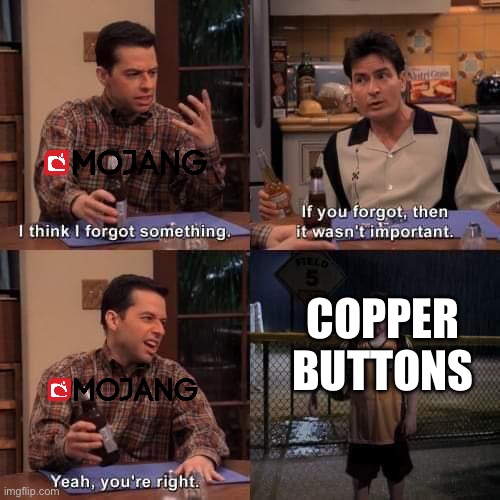 where are they | COPPER BUTTONS | image tagged in i think i forgot something | made w/ Imgflip meme maker