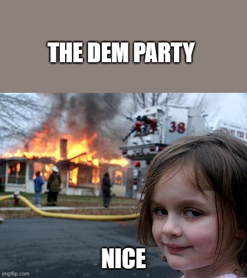 They did it to themselves | THE DEM PARTY; NICE | image tagged in memes,disaster girl | made w/ Imgflip meme maker