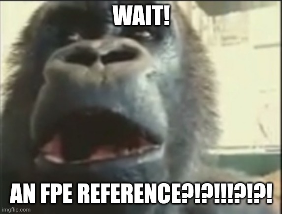 Shocked monkey | WAIT! AN FPE REFERENCE?!?!!!?!?! | image tagged in shocked monkey | made w/ Imgflip meme maker