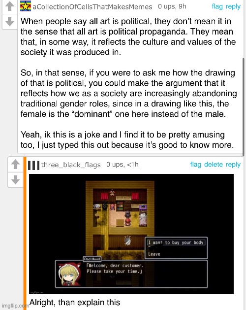 He did, in fact, explained | image tagged in dumbass idiot,black souls,dawn | made w/ Imgflip meme maker
