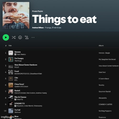food | image tagged in spotify | made w/ Imgflip meme maker