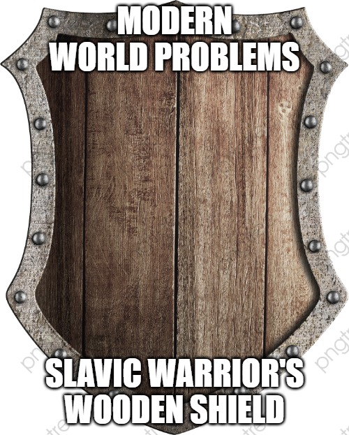 wooden shield | MODERN WORLD PROBLEMS; SLAVIC WARRIOR'S WOODEN SHIELD | image tagged in wooden shield,slavic warrior,slavic lives matter | made w/ Imgflip meme maker