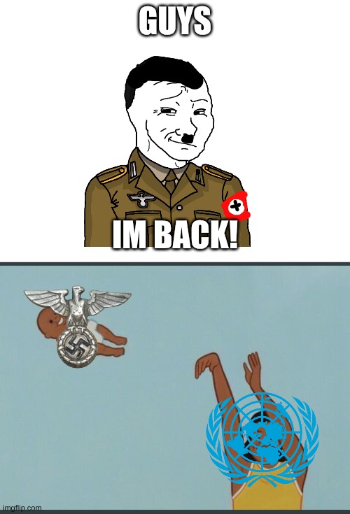 ---- | GUYS; IM BACK! | image tagged in baby yeet | made w/ Imgflip meme maker