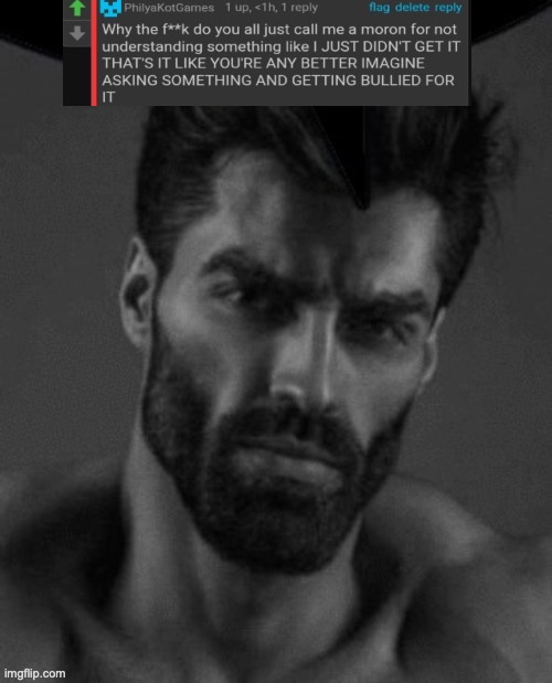 why would the chad say this is he stupid | image tagged in chad speech bubble | made w/ Imgflip meme maker