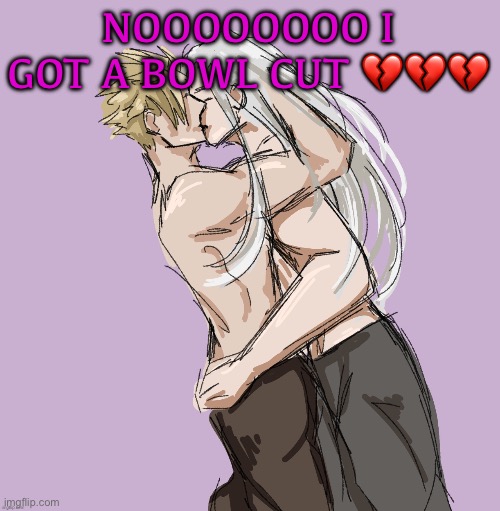 Cloud X Sephiroth (Thank you Disco) | NOOOOOOOO I GOT A BOWL CUT 💔💔💔 | image tagged in cloud x sephiroth thank you disco | made w/ Imgflip meme maker