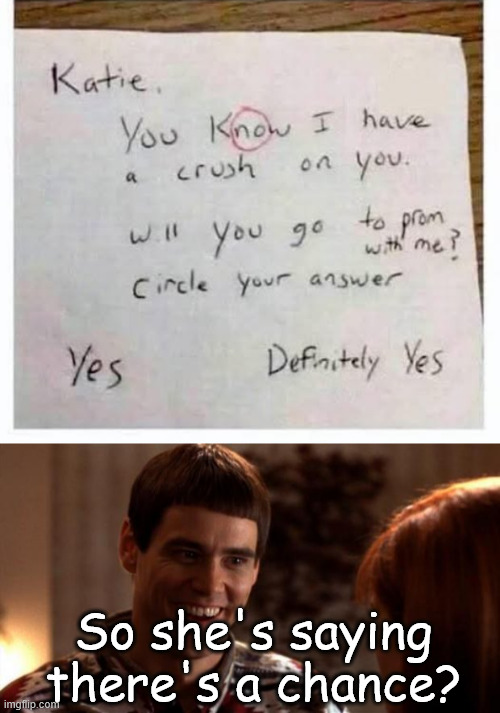 So she's saying there's a chance? | So she's saying there's a chance? | image tagged in so you're saying there's a chance | made w/ Imgflip meme maker
