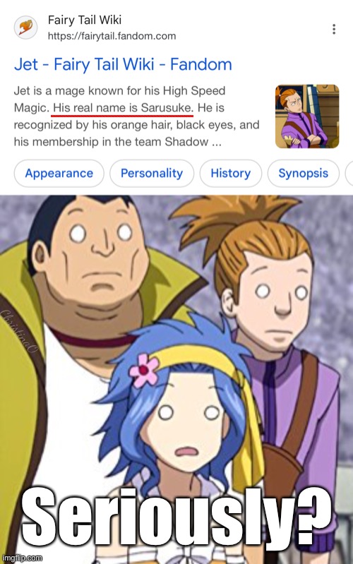 Jet Fairy Tail Memes | ChristinaO; Seriously? | image tagged in memes,fairy tail,fairy tail memes,fairy tail meme,levy mcgarden,shadow gear | made w/ Imgflip meme maker