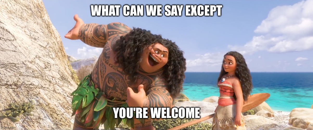 Moana You're Welcome | WHAT CAN WE SAY EXCEPT YOU'RE WELCOME | image tagged in moana you're welcome | made w/ Imgflip meme maker