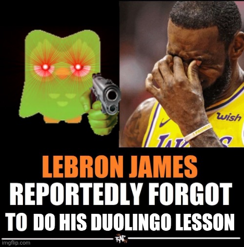 Lebron is cooked | DO HIS DUOLINGO LESSON | image tagged in lebron james reportedly forgot to,doulingo | made w/ Imgflip meme maker