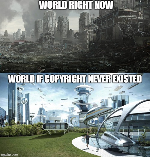Copyright | WORLD RIGHT NOW | image tagged in dystopia,futuristic utopia | made w/ Imgflip meme maker