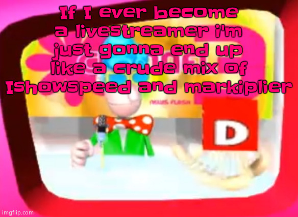 Skedaddle | If I ever become a livestreamer i'm just gonna end up like a crude mix of Ishowspeed and markiplier | image tagged in skedaddle | made w/ Imgflip meme maker