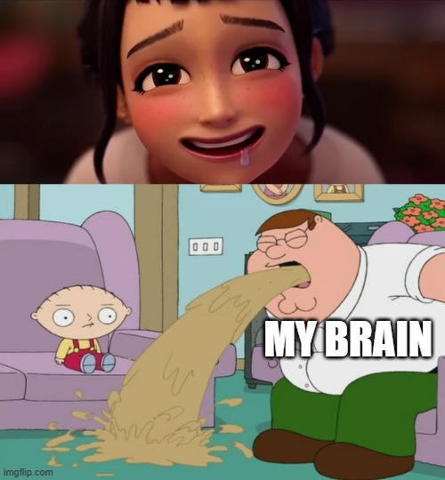 Welp this scene above peter griffin vomit is pretty disgusting | MY BRAIN | image tagged in k-pop demon hunters zoey without black bars,peter griffin vomit | made w/ Imgflip meme maker