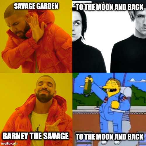 Savage Garden vs. Barney the Savage | image tagged in simpsons,meme,lattice climbing,climbing,savage garden,freeclimbing | made w/ Imgflip meme maker