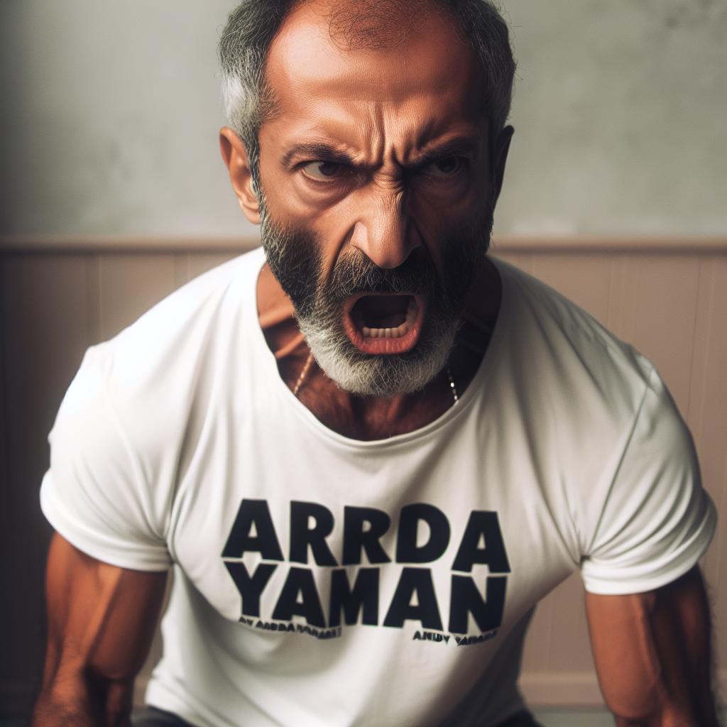 A man named Arda Yaman, wearing a t-shirt that says Arda Yaman, Blank Meme Template